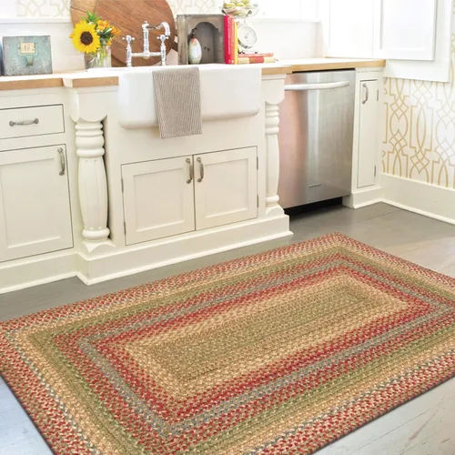 Vista 14 de Homespice Apple Pie - Alfombra ovalada roja de 2 x 3 pies, alfombra de cocina trenzada para decoración primitiva y rústica, reversible, yute sin