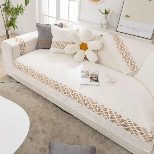 Vista 6 de vctops Funda acolchada de algodón bohemio para sofá modular, con bordado geométrico, antideslizante, lavable, protector de muebles para sala