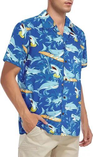 Vista 23 de Camisa hawaiana para hombre, con estampado floral, cómoda, con botones, casual, manga corta, ropa de playa para hombre