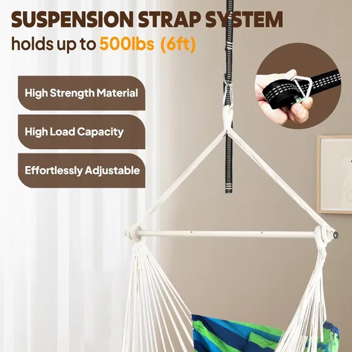 Vista 5 de Chihee Silla hamaca colgante con reposapiés, 2 cojines, máximo 500 libras, barra separadora de metal resistente, plegable, fácil almacenamiento