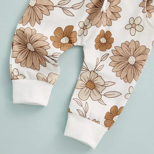 Vista 4 de Conjunto de 3 piezas para bebé, sudadera con margaritas + pantalones + diadema para bebé, ropa de otoño e invierno