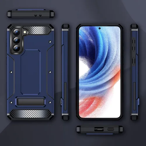 Vista 9 de Funda para Samsung Galaxy S21 Plus, protección contra caídas de grado militar con soporte de metal, color azul