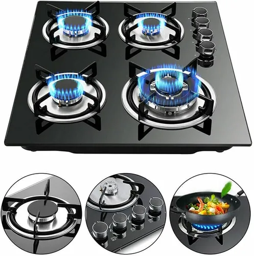 Vista 2 de Estufa de cocina de gas de 23 pulgadas, 4 quemadores, cocina de superficie de vidrio templado incorporada a NG/LPG convertible a gas