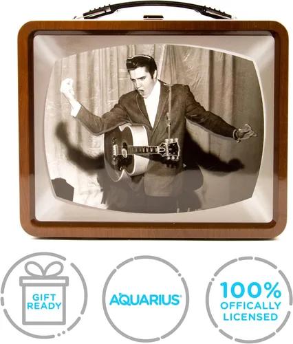 Vista 8 de Aquarius Elvis TV Fun Box - Caja de almacenamiento de lata resistente con mango de plástico y cubierta frontal en relieve, mercancía