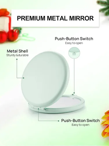 Vista 5 de Espejo compacto para bolso, espejos de maquillaje de bolsillo de metal con aumento de doble cara 1X/2X (redondo, cian) Compact Mirror for Purse