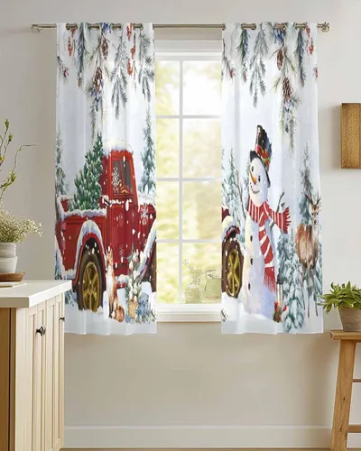 Vista 7 de Cortinas traslúcidas azul muñeco de nieve de 39 pulgadas de largo, juego de 2 paneles de cortinas para cocina, dormitorio, sala de estar, puerta