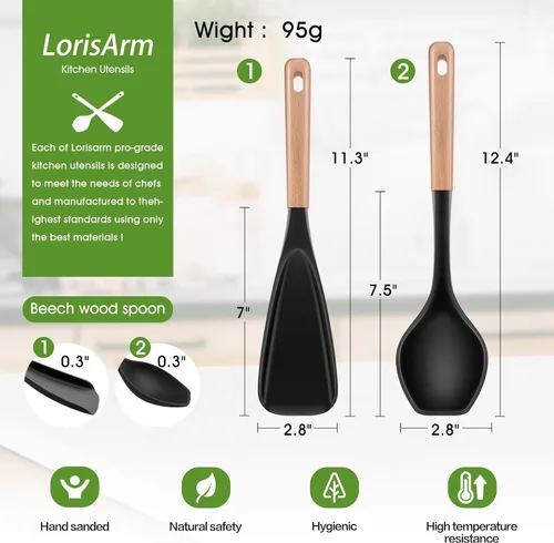 Vista 4 de LorisArm Cucharas de cocina grandes. Cuchara de servir de silicona resistente al calor de 12.5 pulgadas, utensilios de cocina antiadherentes