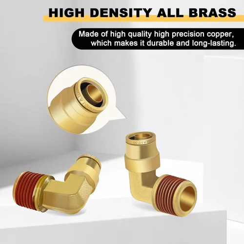 Vista 2 de Siptenk 1/2" Codo DOT de Latón Empuje para Conectar Accesorios de Línea de Aire 5 PIEZAS, Tubo de 1/2" OD x Rosca NPT de 1/2" Accesorios de Conexión
