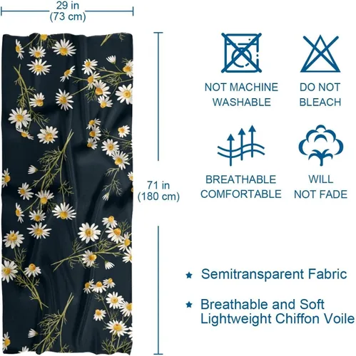 Vista 2 de Bufandas de seda con estampado de margaritas y flores silvestres, bufanda larga de gasa para mujer, Multi