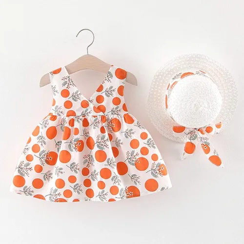 Vista 3 de Vestidos de princesa sin mangas para niñas y niñas, con lazo y correa de punto, estampado de bebé, disfraz de Pascua para niñas (naranja, 70)
