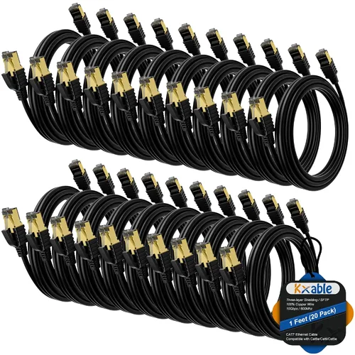 Vista 10 de Kxable Cable Ethernet Cat 7 de 1 pie, cable de Internet de alta velocidad Cat7, cable de red LAN RJ45 CAT7, triple blindaje SFTP de 10 Gbps 600 Mhz