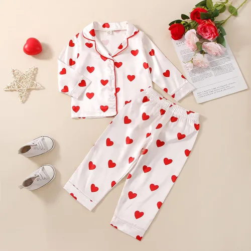 Vista 100 de Conjunto de pijama de manga larga con botones para niña pequeña, conjunto de ropa de dormir