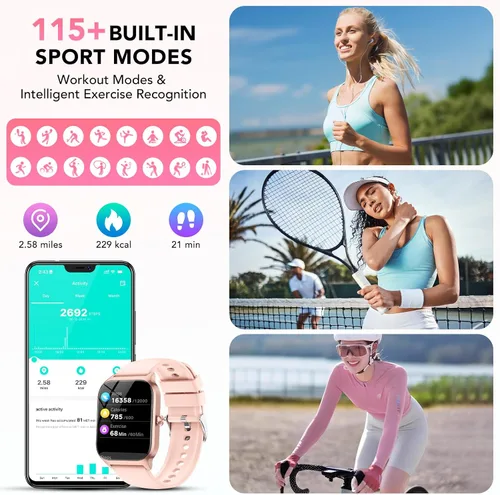 Vista 4 de CASCHO Relojes inteligentes para mujer, reloj inteligente HD de 1.85 pulgadas con más de 120 modos deportivos/frecuencia cardíaca/monitor de sueño