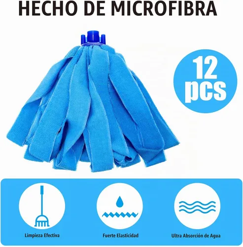 Vista 5 de Yaomiao 12 cabezales de microfibra de repuesto para mango de 0.8 de diámetro, limpieza de pisos, paño de algodón húmedo y seco, repuestos