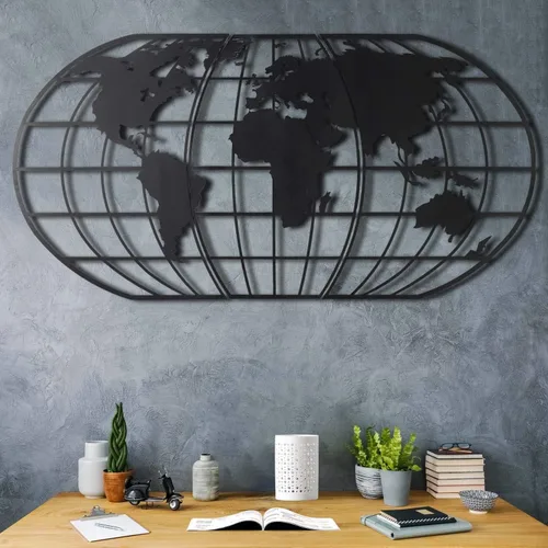 Vista 4 de Tubibu Arte de pared moderno, 100% metal, globo metálico del mapa del mundo, tamaño (23.6 x 47.2 pulgadas), colgante de pared para sala de estar