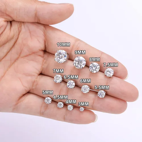 Vista 2 de Moissanite Stud Earrings Screw Back 3-10mm 0.2ct-8.0ct 18K White Yellow Rose Gold Plated S925 Sterling Silver Round Cut D Color VVS1 Lab Created
