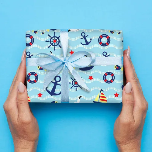 Vista 5 de Navegación náutica cuerda de ancla de pesca gaviota diseño de barco azul mar océano especial regalo regalo hoja plana plana