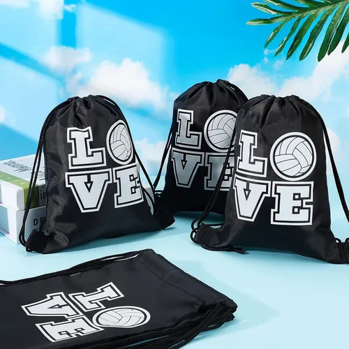 Vista 4 de Bolsas con cordón de puerto con cordón, bolsa de caramelos, bolsa de regalo para fiestas deportivas, suministros para fiestas deportivas, Voleibol