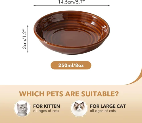 Vista 2 de Havniva Platos de cerámica anchos para gatos con protección para bigotes, juego de 3 tazones de cerámica para gatos, plato antideslizante