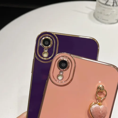 Vista 4 de Caseative - Carcasa para iPhone XR, color negro Pulsera de cadena con correa de corazón de amor chapado lindo
