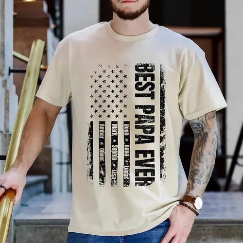 Vista 5 de FLOCHIL Camisa personalizada para papá para hombres, personalizada con nombres de niños, camiseta del día del padre, regalos