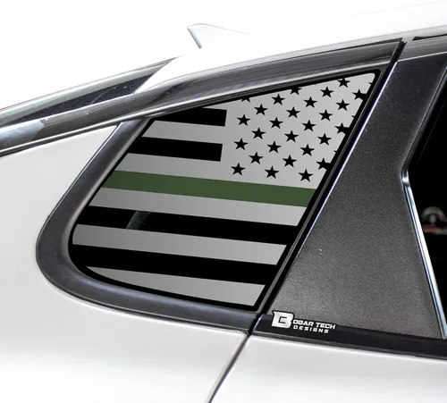 Vista 10 de BOGAR TECH DESIGNS Calcomanía de vinilo precortada con la bandera estadounidense de un cuarto de ventana, compatible con Kia Optima 2016-2020, negro