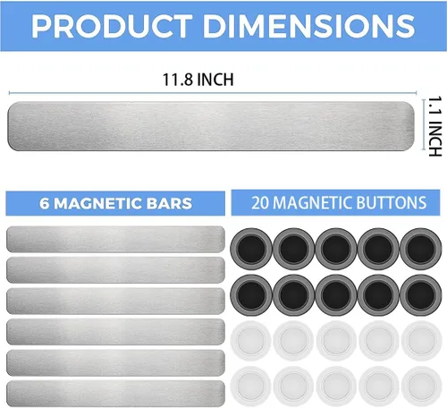 Vista 2 de Tablero de visualización magnético de hierro inoxidable - Tableros magnéticos de metal sin marco con 20 piezas de tiras de notas magnéticas