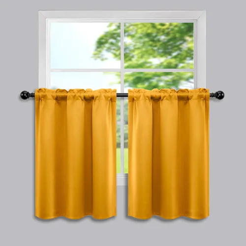 Vista 31 de Mrs.Naturall - Cortinas opacas cortas beige para ventanas pequeñas de 18x24 pulgadas de largo