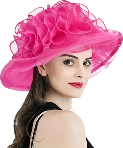 Vista 2 de YIDINGCO Derby Hats for Women 2023 with Headband Hairpin, Kentucky Organza Fascinator Church Hats Tea Party Hats for Women