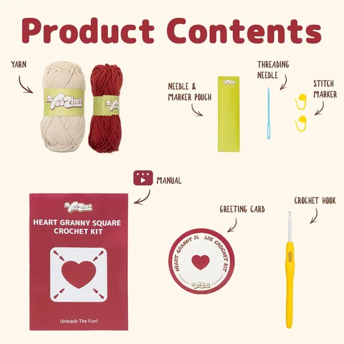 Vista 4 de Yeezhee Kit de ganchillo para principiantes, kit de iniciación de Granny Square con tutoriales en video paso a paso, kit de tejido para adultos