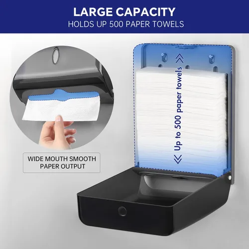 Vista 3 de Kordory Dispensador de toallas de papel de montaje en pared, multipliegue/triple plegado, dispensador de toallas plegable en C, soporte de papel