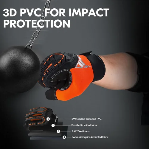 Vista 4 de Vgo... 2 pares de guantes mecánicos de invierno impermeables de alta destreza de 32 °F con reducción de impactos y vibraciones