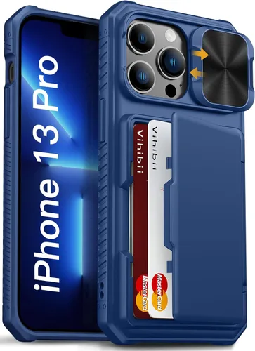 Vista 53 de Vihibii Funda para iPhone 13 Pro Max/iPhone 12 Pro Max con tarjetero (4 tarjetas) [bloqueo RFID] y cubierta de cámara deslizante, protección contra