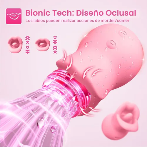 Vista 3 de Juguetes sexuales para adultos, vibrador para mujeres, estimulador de clítoris, lengua y boca de 3 en 1 de silicona, juguete sexual de rosa con 10