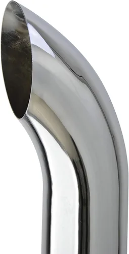 Vista 3 de Tubo de escape cromado de 5" de diámetro, 18" de longitud curvado, parte inferior acampanada con ranura