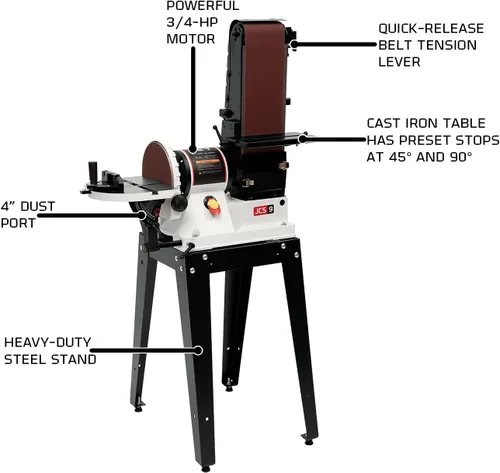 Vista 2 de JET JSG-96OS, correa de 6 x 48 pulgadas y lijadora de disco de 9 pulgadas con soporte, 1 ph 115 V (708596K)