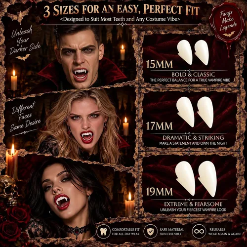 Vista 2 de Colmillos de dientes de vampiro, colmillos de vampiro de ajuste cómodo para Blanco crema suave
