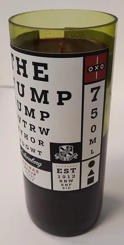 Vista 2 de Repurposed 2012 d'Arenberg Shiraz The Stump Jump Wine Bottle Candle - Handcrafted Home Decor with Original Label - Captivating Ambiance