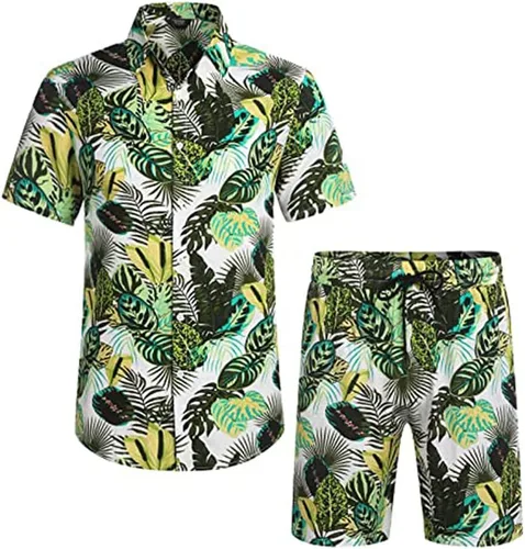Vista 2 de AOTORR Conjunto hawaiano de 2 piezas para hombre, trajes de chándal florales, camisas casuales de manga corta y pantalones cortos, trajes