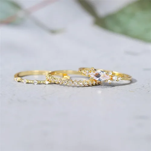 Vista 7 de ONBRIG Anillos delicados de oro para mujer, chapados en oro de 14 quilates, apilables, para niñas, tamaño 6-11, circonita cúbica, juego de anillos
