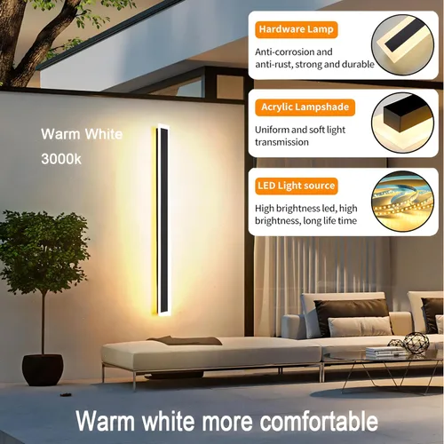 Vista 3 de Paquete de 2 lámparas de pared LED modernas de 59 pulgadas, 45 W, impermeable, IP65, blanco cálido, 110 V, lámpara de pared rectangular negra