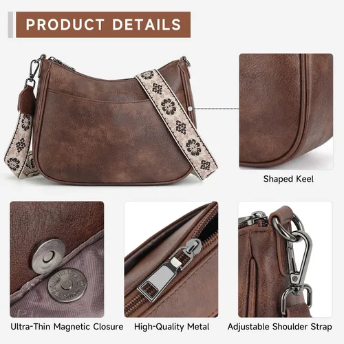 Vista 4 de APHISON Bolso cruzado de cuero moderno con correa ajustable, bolso de hombro para mujer