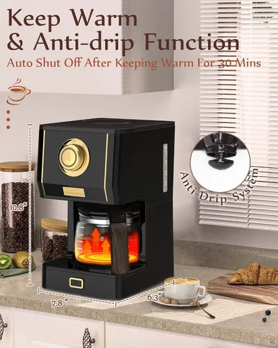 Vista 7 de Amaste Cafetera, Máquina de Café de Goteo Estilo Retro de 25 Oz con Jarra de Café de Vidrio con Filtro de Café Reutilizable y Tres Modos