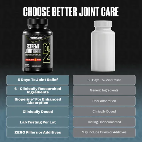 Vista 3 de NutraBio Extreme Joint Care - Suplemento de apoyo articular - Suplemento de salud articular, apoya articulaciones, movilidad y cartílago - 120