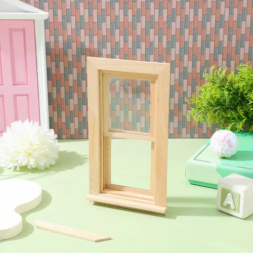 Vista 7 de Toyvian 1: Mini marco de ventana de madera a escala de 12, muebles de madera en miniatura para decoración de casa de muñecas, accesorios de casa
