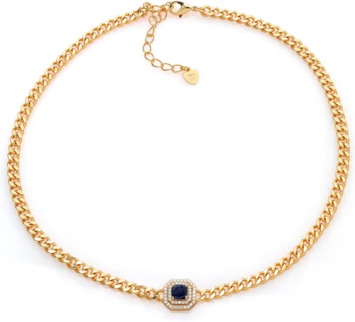 Vista 3 de Gem Stone King Collar con colgante de cadena de eslabones cubanos chapados en oro amarillo de 14 quilates con piedra natal y moissanita blanca
