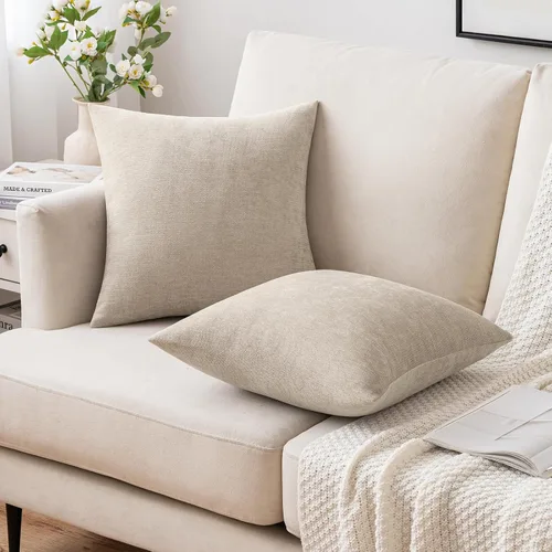 Vista 4 de MIULEE - Pack de 2 fundas de almohada decorativas beige de 16x16 pulgadas, cojines suaves de chenilla para sofá, fundas de cojín de estilo casa