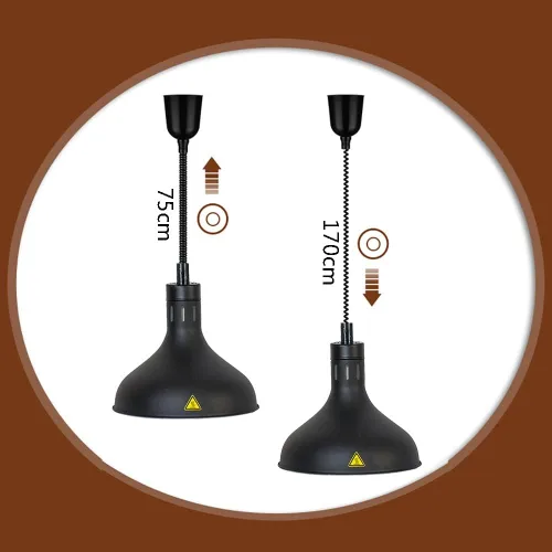 Vista 2 de 2pcs Hanging Food Heat Lamp,250W 75-170cm Retractable Food Warmer,290mm Commerical Food Warmer Lamp,Irradiation Area 8-12㎡,for Restaurant Home