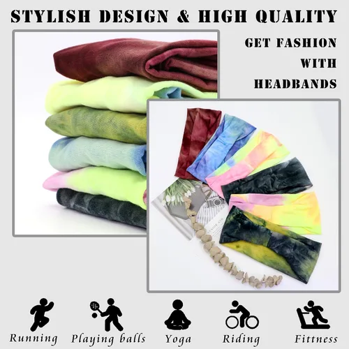 Vista 4 de FULZTEY Diademas para mujer, lindas diademas de teñido anudado a la moda, bohemias, elásticas, para yoga, entrenamiento, banda para el sudor