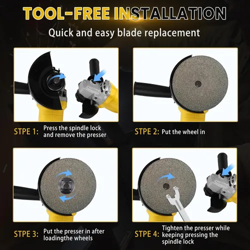 Vista 7 de Amoladora angular inalámbrica para batería Dewalt de 20 V máximo, amoladora sin escobillas de 10000 rpm, herramientas eléctricas con muelas y mango